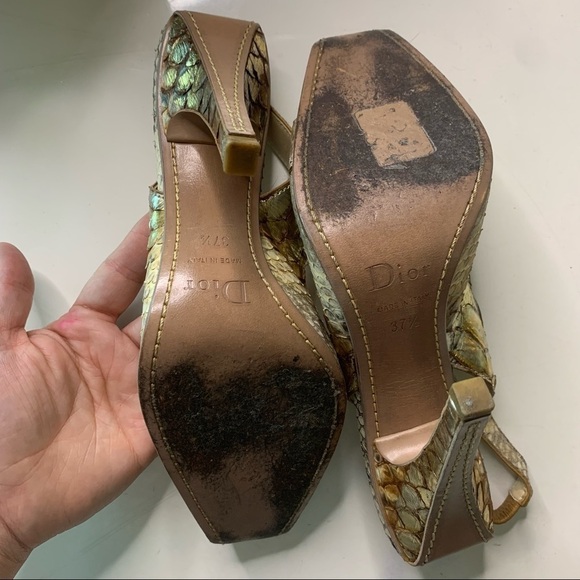 Vintage Christian Dior python square toe Jeweled gold sling back stiletto - Picture 9 of 16